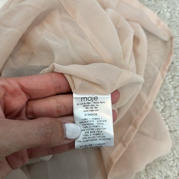 Maje white silk blend mini dress black mesh  accent flutter sleeve sleeveless - Picture 7 of 9